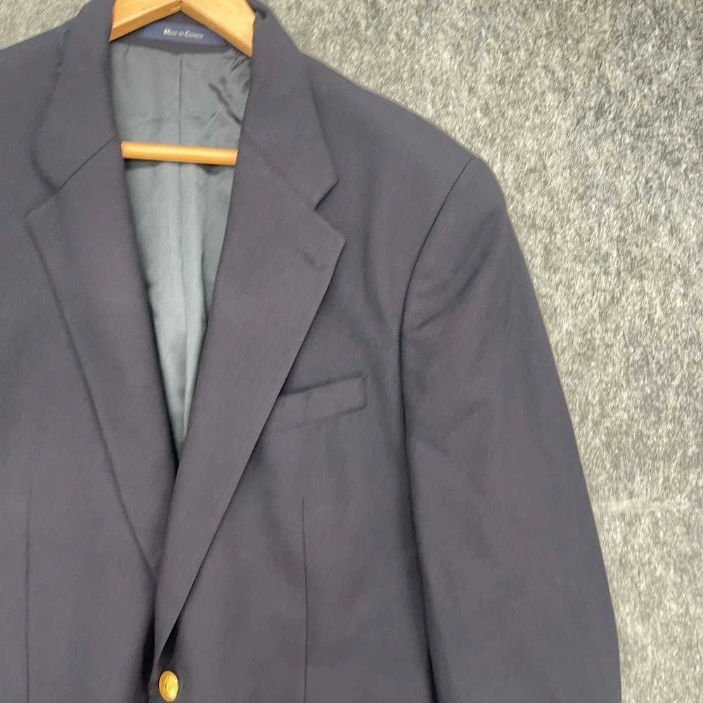 Chaps Ralph Lauren Mens 48L Navy Blue 100% Wool Blazer Gold Crest Buttons Canada